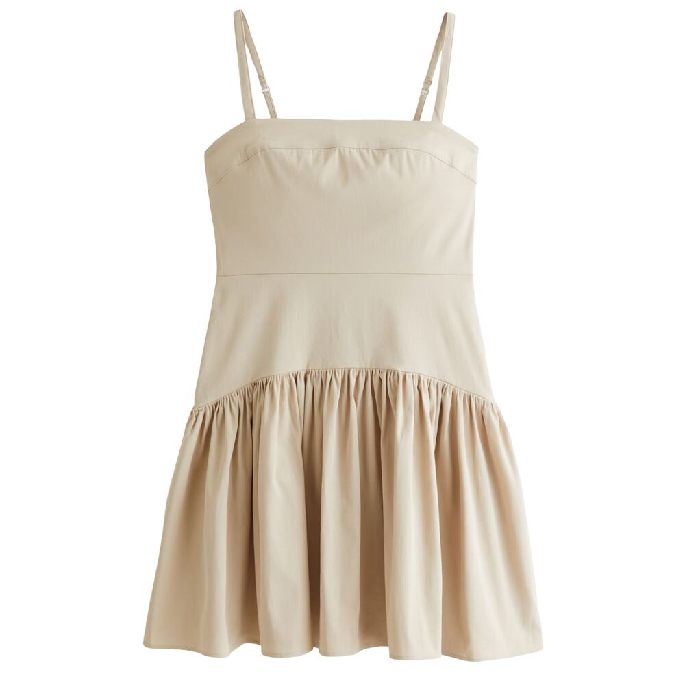 Abercrombie & Fitch A&F Mila Drop-Waist Mini Dress Khaki Square Neck Medium Tall